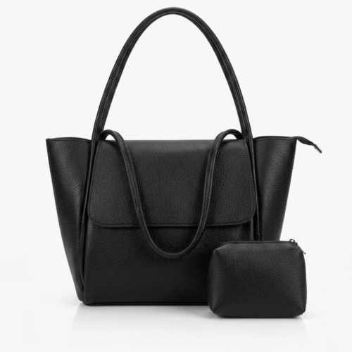 Sevoye Pebbled Flap Tote-Black