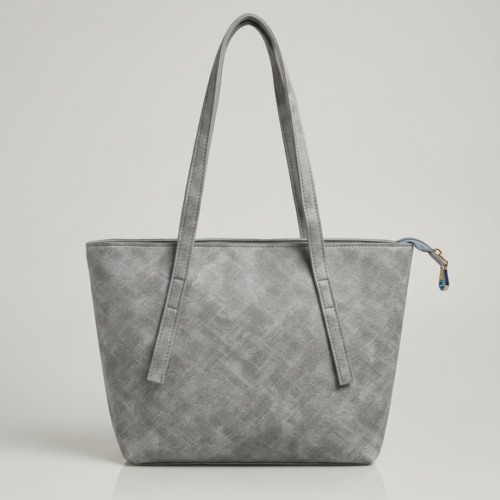 Textured Tote Bag-Grey