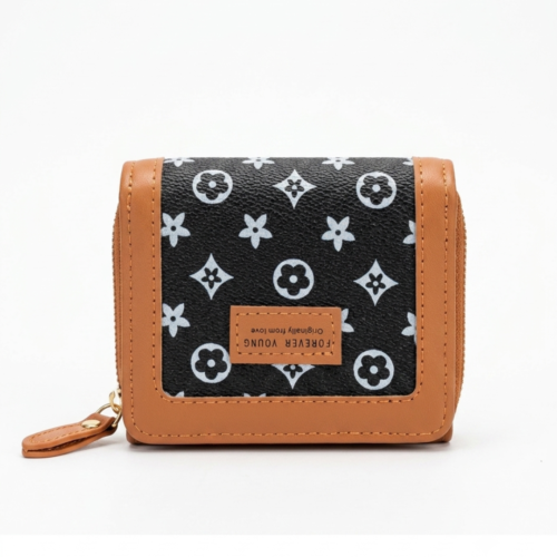 Dual Zipper Printed Mini wallet-Brown