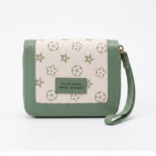 Dual Zipper Printed Mini wallet-Green