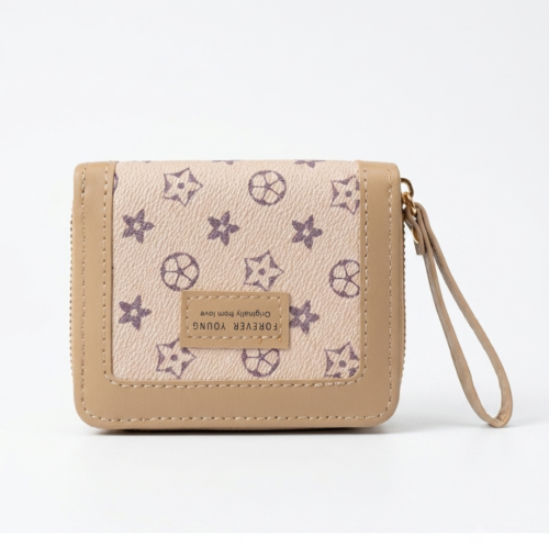 Dual Zipper Printed Mini wallet-Beige