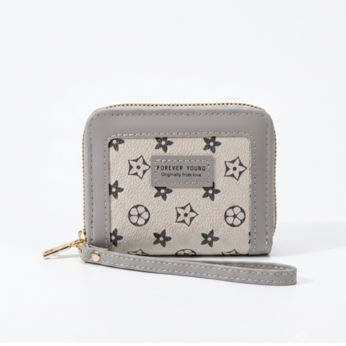 Dual Zipper Printed Mini wallet-Grey