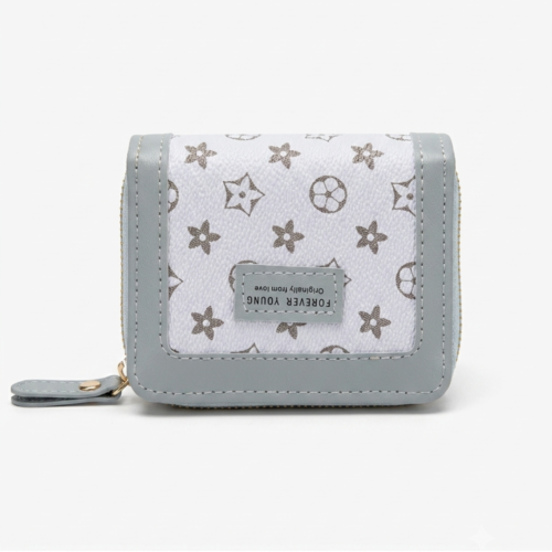 Dual Zipper Printed Mini wallet-Sky Blue