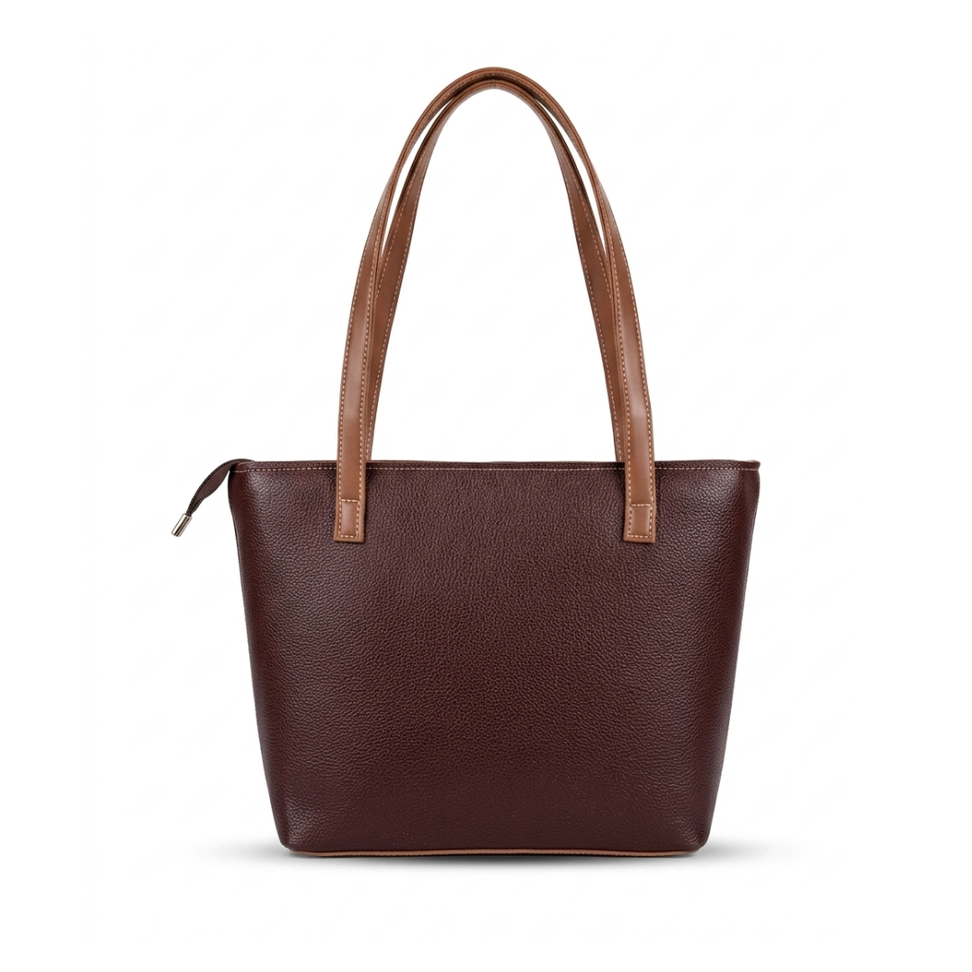 Chocolate Brown Leather Tote Bag with Tan Straps | Sevoye - Image 3